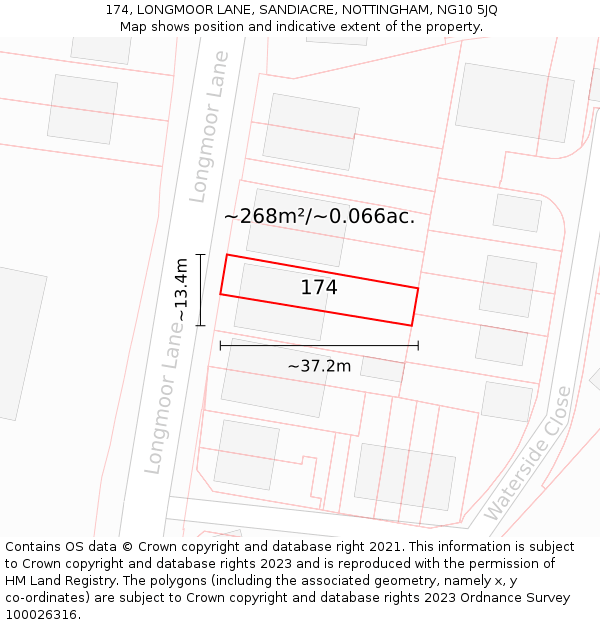 174, LONGMOOR LANE, SANDIACRE, NOTTINGHAM, NG10 5JQ: Plot and title map