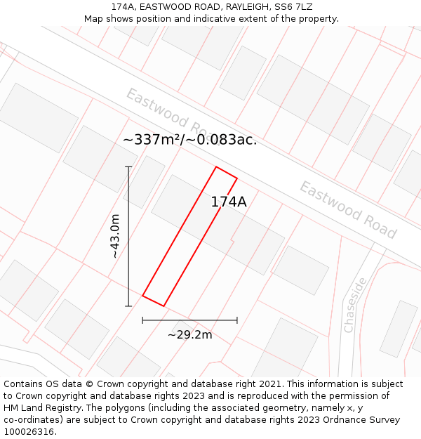 174A, EASTWOOD ROAD, RAYLEIGH, SS6 7LZ: Plot and title map