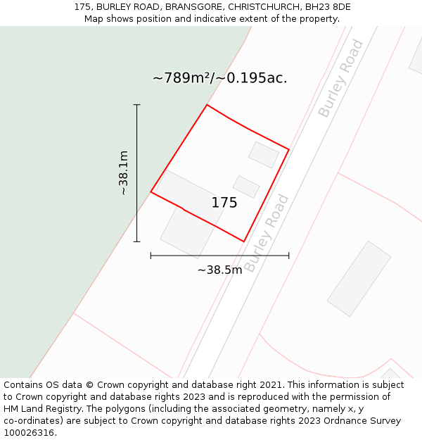 175, BURLEY ROAD, BRANSGORE, CHRISTCHURCH, BH23 8DE: Plot and title map