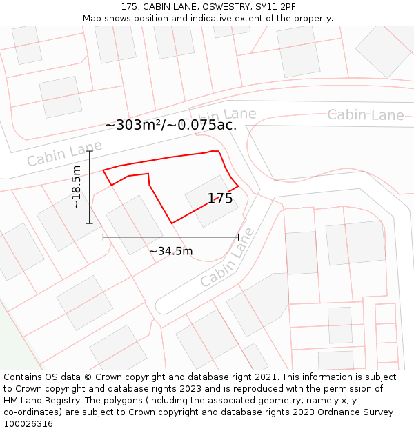 175, CABIN LANE, OSWESTRY, SY11 2PF: Plot and title map