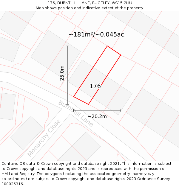 176, BURNTHILL LANE, RUGELEY, WS15 2HU: Plot and title map