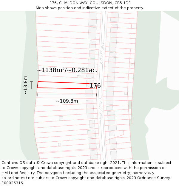 176, CHALDON WAY, COULSDON, CR5 1DF: Plot and title map