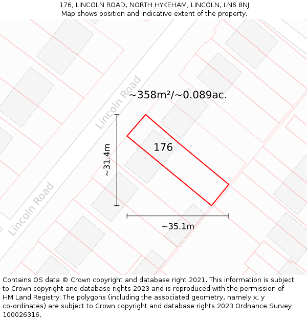 176, LINCOLN ROAD, NORTH HYKEHAM, LINCOLN, LN6 8NJ: Plot and title map