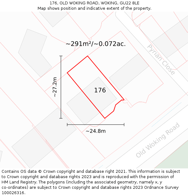176, OLD WOKING ROAD, WOKING, GU22 8LE: Plot and title map