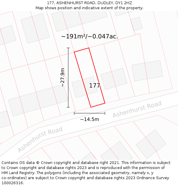 177, ASHENHURST ROAD, DUDLEY, DY1 2HZ: Plot and title map