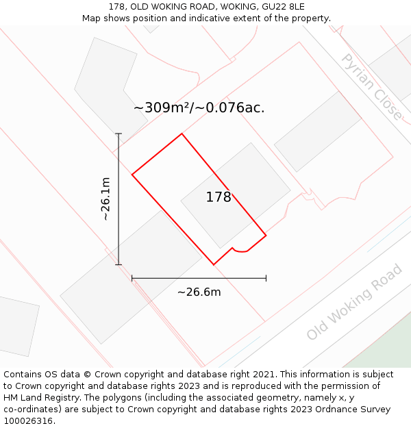 178, OLD WOKING ROAD, WOKING, GU22 8LE: Plot and title map
