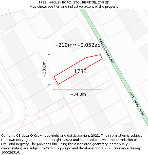 178B, HAGLEY ROAD, STOURBRIDGE, DY8 2JN: Plot and title map