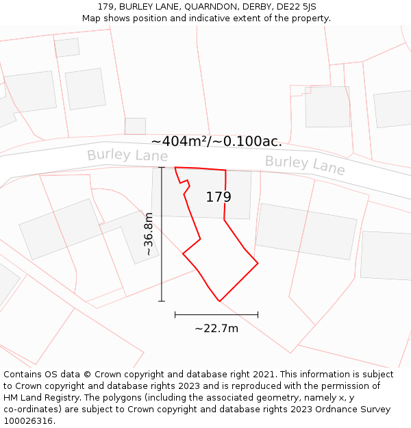 179, BURLEY LANE, QUARNDON, DERBY, DE22 5JS: Plot and title map