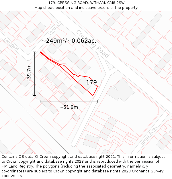 179, CRESSING ROAD, WITHAM, CM8 2SW: Plot and title map