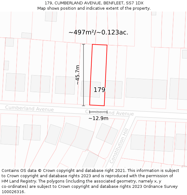 179, CUMBERLAND AVENUE, BENFLEET, SS7 1DX: Plot and title map