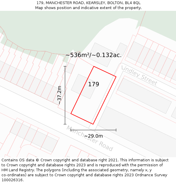 179, MANCHESTER ROAD, KEARSLEY, BOLTON, BL4 8QL: Plot and title map