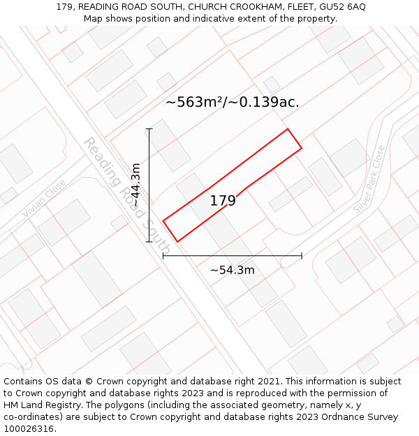 179, READING ROAD SOUTH, CHURCH CROOKHAM, FLEET, GU52 6AQ: Plot and title map