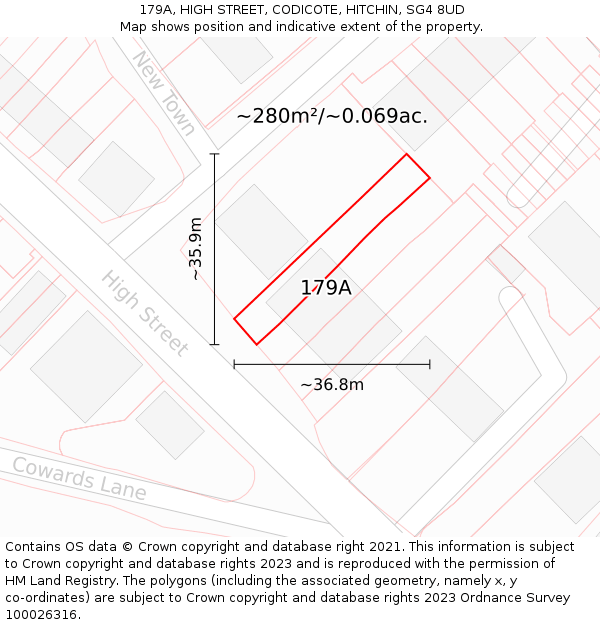 179A, HIGH STREET, CODICOTE, HITCHIN, SG4 8UD: Plot and title map