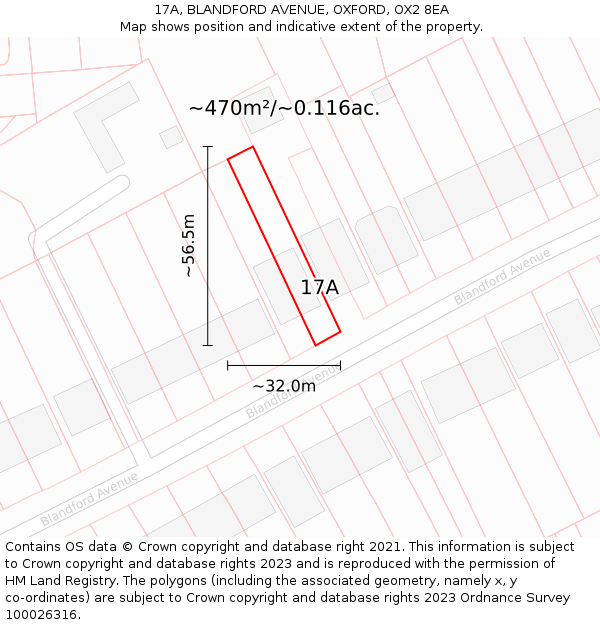 17A, BLANDFORD AVENUE, OXFORD, OX2 8EA: Plot and title map