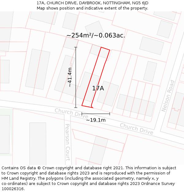 17A, CHURCH DRIVE, DAYBROOK, NOTTINGHAM, NG5 6JD: Plot and title map