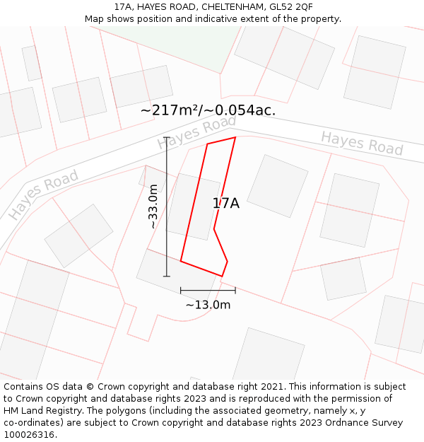 17A, HAYES ROAD, CHELTENHAM, GL52 2QF: Plot and title map