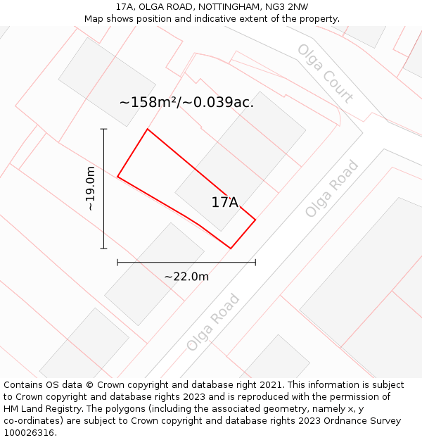 17A, OLGA ROAD, NOTTINGHAM, NG3 2NW: Plot and title map