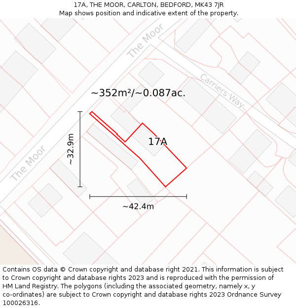 17A, THE MOOR, CARLTON, BEDFORD, MK43 7JR: Plot and title map