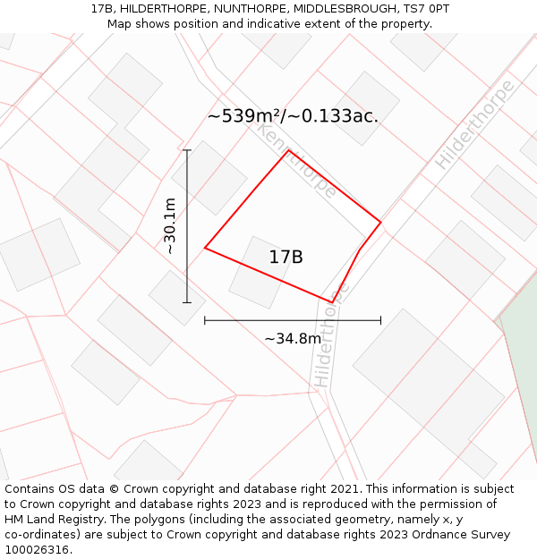 17B, HILDERTHORPE, NUNTHORPE, MIDDLESBROUGH, TS7 0PT: Plot and title map