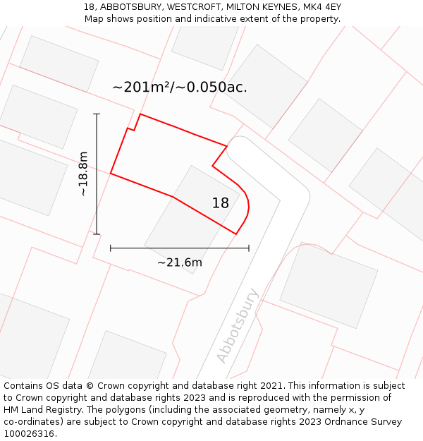 18, ABBOTSBURY, WESTCROFT, MILTON KEYNES, MK4 4EY: Plot and title map