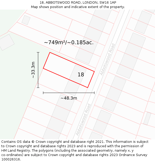 18, ABBOTSWOOD ROAD, LONDON, SW16 1AP: Plot and title map