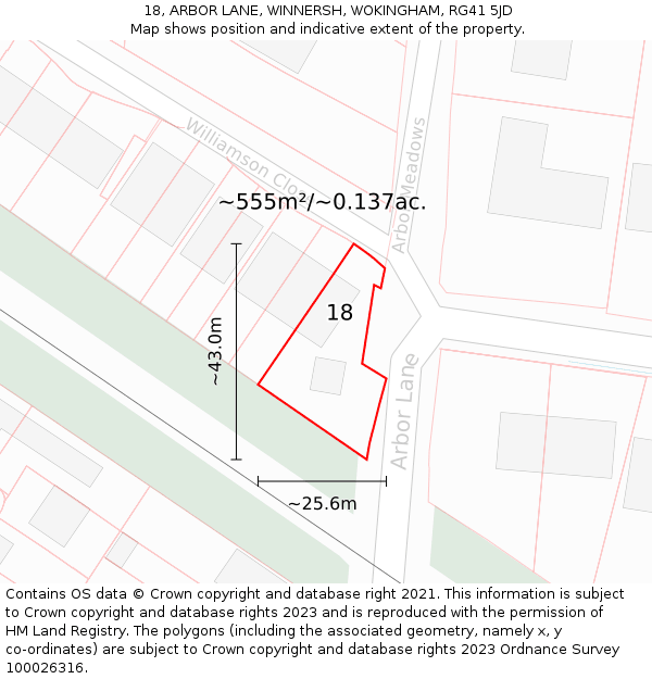 18, ARBOR LANE, WINNERSH, WOKINGHAM, RG41 5JD: Plot and title map