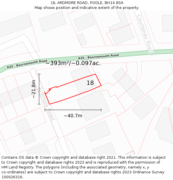 18, ARDMORE ROAD, POOLE, BH14 8SA: Plot and title map