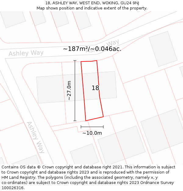 18, ASHLEY WAY, WEST END, WOKING, GU24 9NJ: Plot and title map