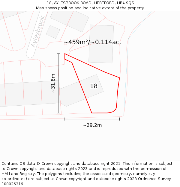 18, AYLESBROOK ROAD, HEREFORD, HR4 9QS: Plot and title map