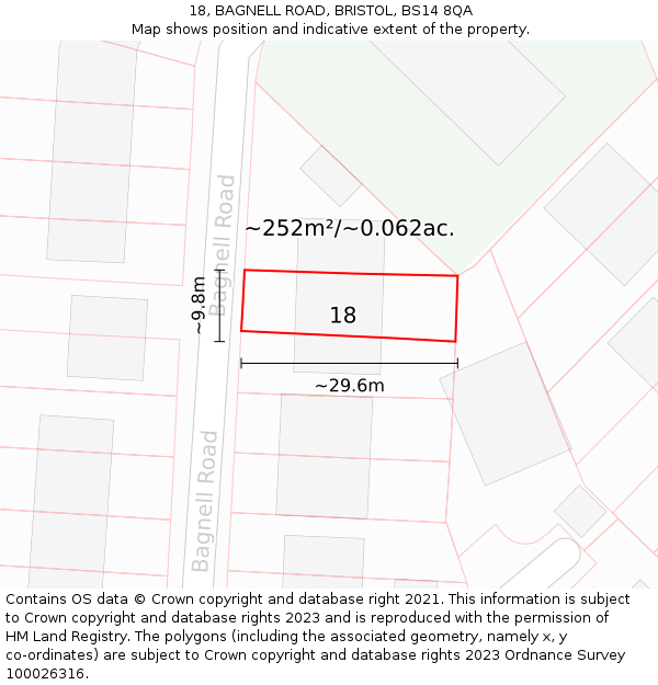 18, BAGNELL ROAD, BRISTOL, BS14 8QA: Plot and title map