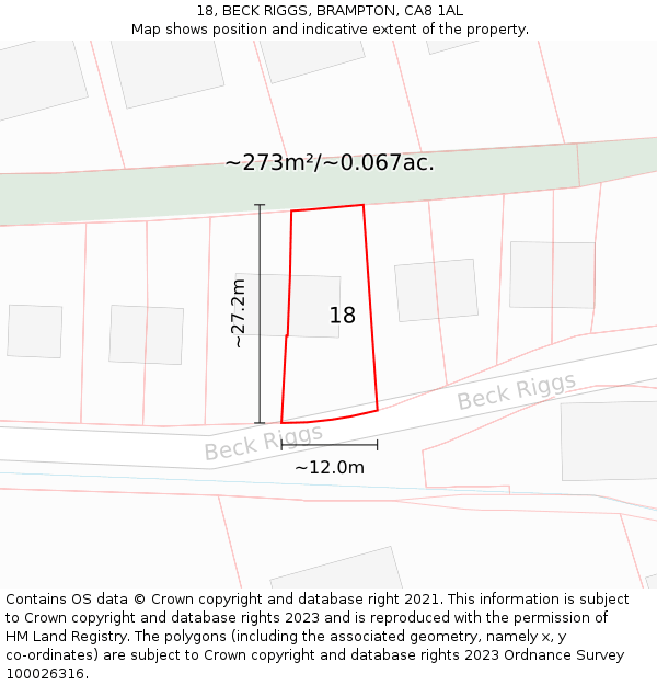 18, BECK RIGGS, BRAMPTON, CA8 1AL: Plot and title map