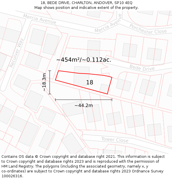 18, BEDE DRIVE, CHARLTON, ANDOVER, SP10 4EQ: Plot and title map