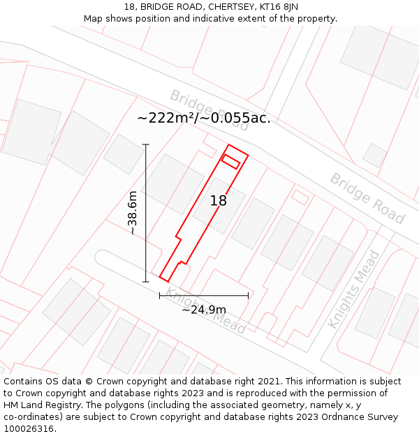 18, BRIDGE ROAD, CHERTSEY, KT16 8JN: Plot and title map