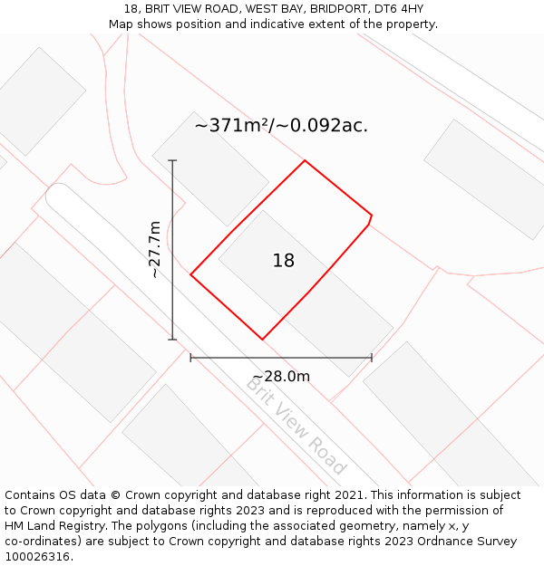 18, BRIT VIEW ROAD, WEST BAY, BRIDPORT, DT6 4HY: Plot and title map