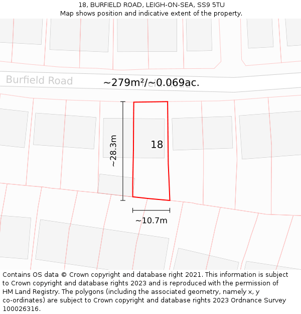 18, BURFIELD ROAD, LEIGH-ON-SEA, SS9 5TU: Plot and title map