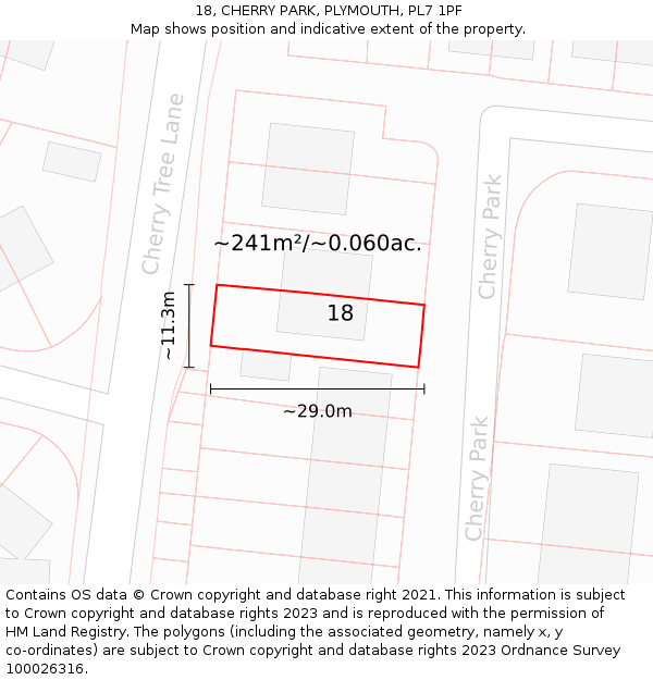 18, CHERRY PARK, PLYMOUTH, PL7 1PF: Plot and title map