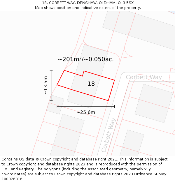 18, CORBETT WAY, DENSHAW, OLDHAM, OL3 5SX: Plot and title map