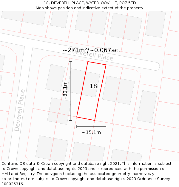 18, DEVERELL PLACE, WATERLOOVILLE, PO7 5ED: Plot and title map