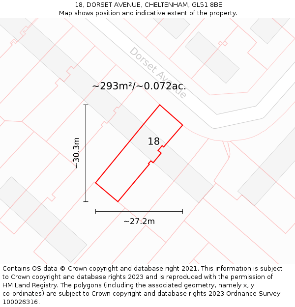 18, DORSET AVENUE, CHELTENHAM, GL51 8BE: Plot and title map
