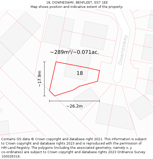 18, DOWNESWAY, BENFLEET, SS7 1EE: Plot and title map