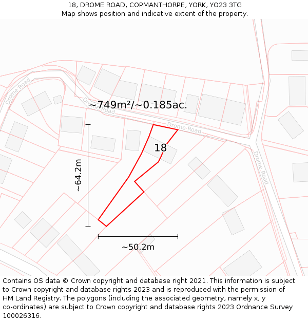 18, DROME ROAD, COPMANTHORPE, YORK, YO23 3TG: Plot and title map