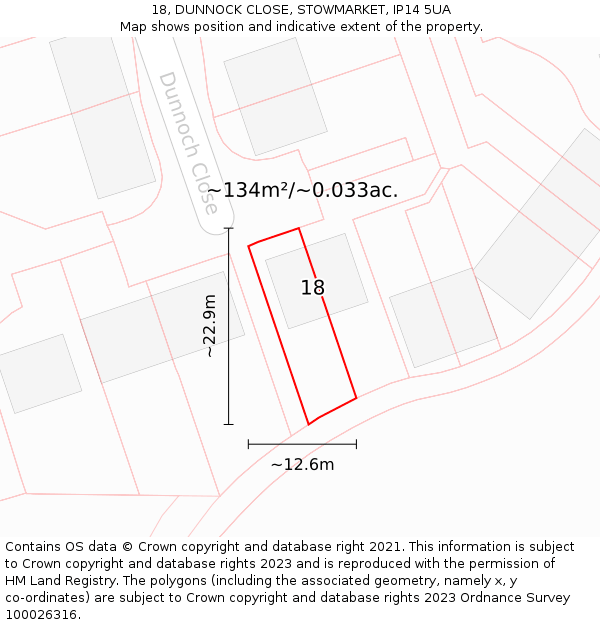 18, DUNNOCK CLOSE, STOWMARKET, IP14 5UA: Plot and title map