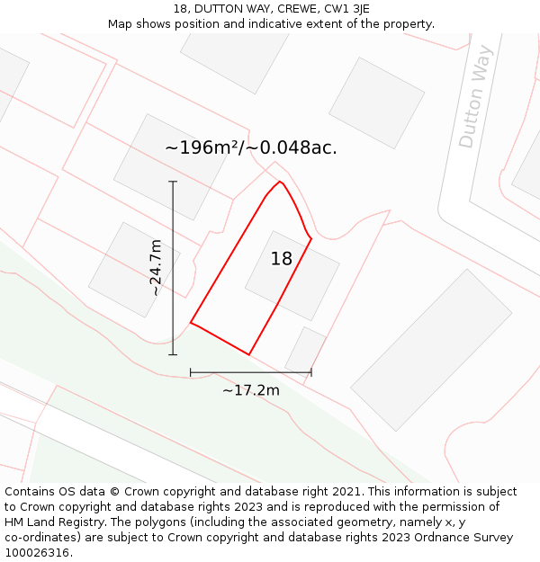 18, DUTTON WAY, CREWE, CW1 3JE: Plot and title map