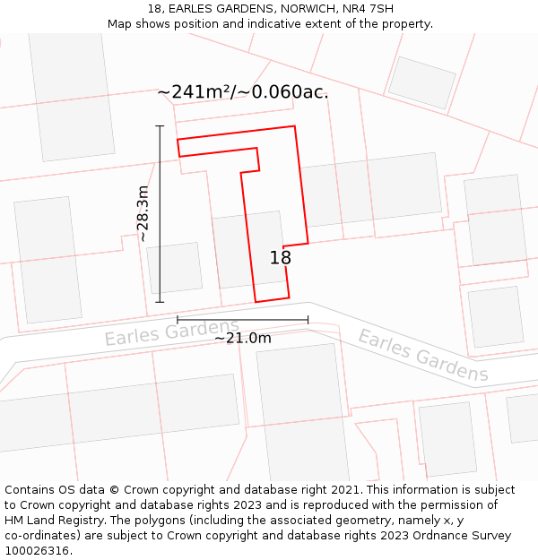 18, EARLES GARDENS, NORWICH, NR4 7SH: Plot and title map