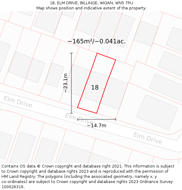 18, ELM DRIVE, BILLINGE, WIGAN, WN5 7PU: Plot and title map