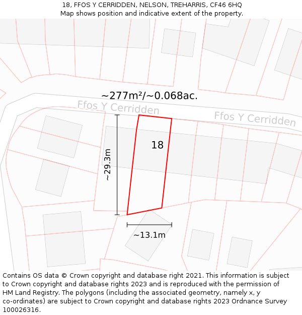 18, FFOS Y CERRIDDEN, NELSON, TREHARRIS, CF46 6HQ: Plot and title map
