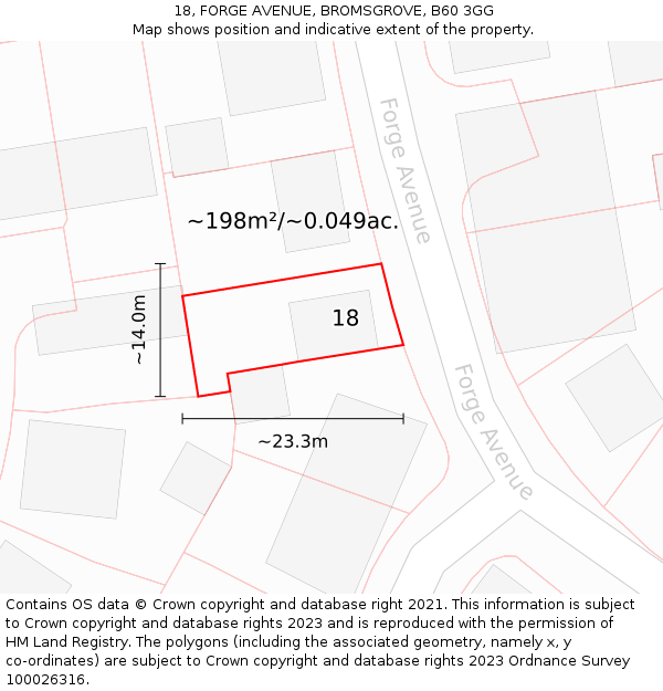 18, FORGE AVENUE, BROMSGROVE, B60 3GG: Plot and title map