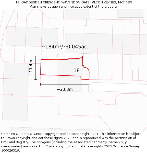 18, GADDESDEN CRESCENT, WAVENDON GATE, MILTON KEYNES, MK7 7SG: Plot and title map