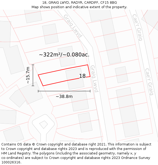 18, GRAIG LWYD, RADYR, CARDIFF, CF15 8BG: Plot and title map