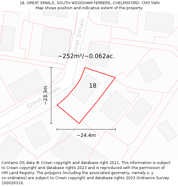 18, GREAT SMIALS, SOUTH WOODHAM FERRERS, CHELMSFORD, CM3 5WN: Plot and title map